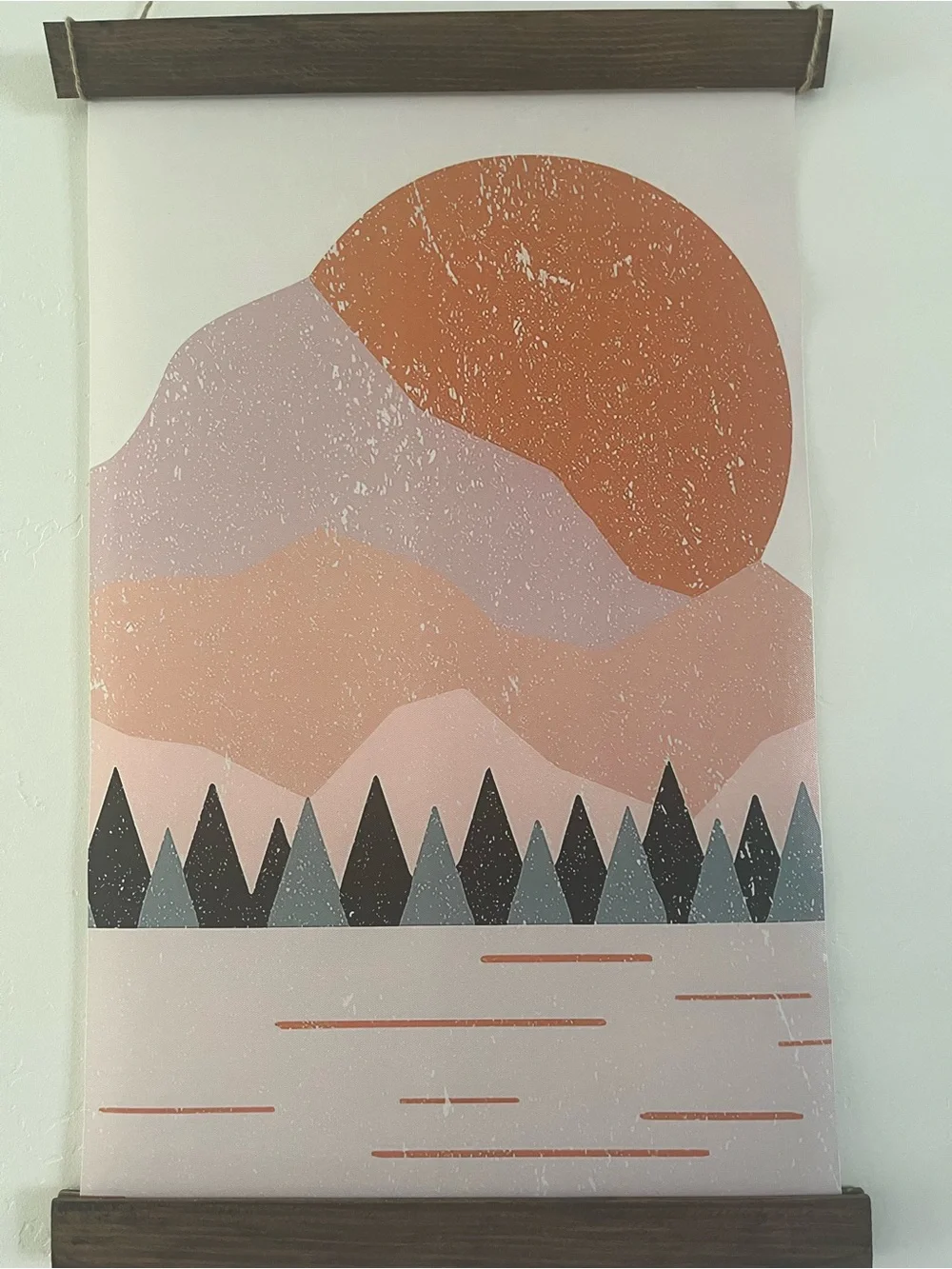 Muted Pink and Terracotta Mountain Print Wall Hanging